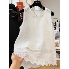 批发韩版蕾丝花边圆领设计感无袖T恤女宽松<b class='q'>大码</b>小众别致休闲显瘦<b class='q'>上衣</b>