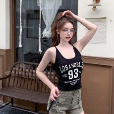 批发美式辣妹风字母印花吊带女夏款外穿美背<b class='q'>文胸</b>一体背心无袖短款上衣