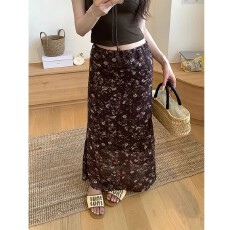 批发夏季松紧腰垂坠感复古<b class='q'>雪纺</b>碎花半身裙