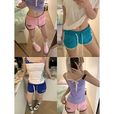 批发美式刺绣抽绳松紧腰三分裤女辣妹夏季休闲运动瑜伽舒适短裤