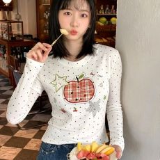 批发【220克40支精梳92棉+8氨纶】波点修身长袖T恤女