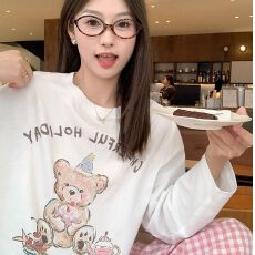 批发【210克21支100棉+后包领】印花秋装长袖<b class='q'>T</b><b class='q'>恤</b>女宽松<b class='q'>纯棉</b>圆领上衣