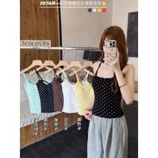批发星星波点交叉美背吊带 固定杯一体式背心女修身百搭内搭外穿上衣