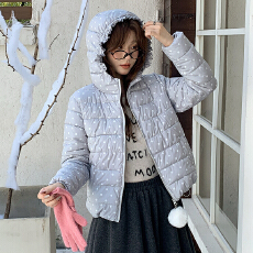 批发实拍甜美韩系波点排骨轻量羽绒棉服<b class='q'>女</b>2026冬季连帽保暖小个子外套