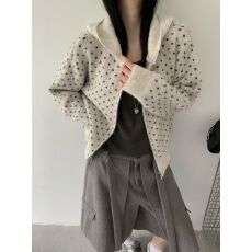 批发松弛感波点连帽拉链毛衣开衫女秋冬新款慵懒宽松<b class='q'>针织</b>衫<b class='q'>外套</b>上衣潮