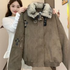 法式超仙巨好看冬日新款棉衣加厚保暖宽松休闲百搭氛围感咖色棉服
