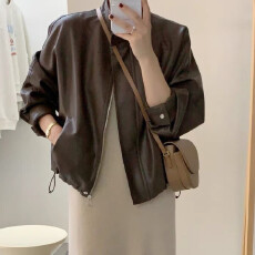 批发美式皮衣港风咖色爆款复古外套女2025年新款短款机车小个子皮夹克