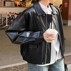 批发复古棕色皮衣女短款秋季新款小个子韩版宽松皮夹克机车薄款外套女