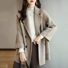 批发2025秋冬新款时尚韩版宽松显瘦休闲百搭洋气高端毛呢外套女潮中长