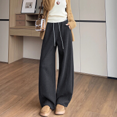 批发深灰色糯米裤女秋冬2025新款休闲宽松bf慵懒风<b class='q'>运动</b>加绒阔腿弯刀裤