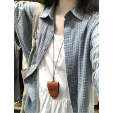 批发蓝色复古磨毛格子衬衫内搭叠穿马甲女秋<b class='q'>冬</b>衬衣外套格子衫长袖