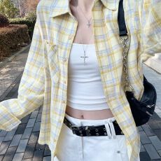 批发法系高级感新款叠穿<b class='q'>格子衬衫</b>女长袖防晒慵懒风外穿舒适百搭衬衣