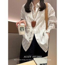 批发法式白色纯棉防晒衣外套女2026新款夏季翻领轻薄透气宽松长袖<b class='q'>衬衫</b>