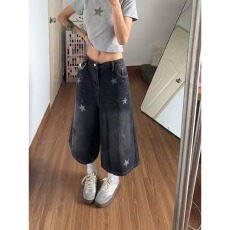 批发五角星印花弯刀牛仔<b class='q'>裤</b>美式复古垂感<b class='q'>裤</b>子宽松显瘦阔腿<b class='q'>裤</b><b class='q'>时尚</b><b class='q'>气质</b>