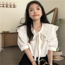 批发夏季新款娃娃领泡泡袖衬衫女装设计感小众甜美少女感上衣