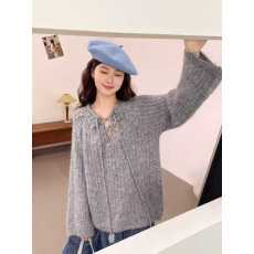 批发韩系氛围感小香风重工立体花朵<b class='q'>针织毛衣</b>女早秋新款树皮纹软糯上衣