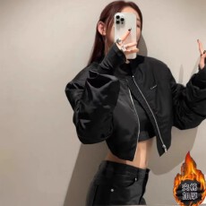 批发2026春季韩版设计感小众堆堆袖垫肩宽松<b class='q'>短</b>款棒球服<b class='q'>外套女</b>夹克显瘦