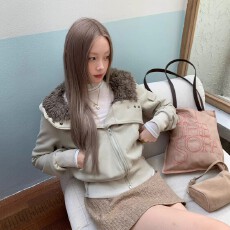 批发复古焦糖色毛领<b class='q'>外套女</b>2025冬季新款美式设计感修身保暖<b class='q'>短</b>款上衣