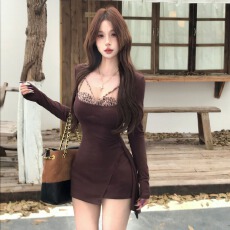 批发MR随心裁性感辣妹<b class='q'>豹纹</b>假两件<b class='q'>连衣裙</b>女秋长袖打底裙