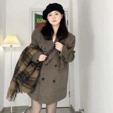 批发原版面料真口袋 美拉德秋冬新款高级毛呢小个子西装外套中长大衣