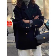 批发原版做法2026黑色西装毛呢外套女秋<b class='q'>冬</b>加厚赫本风呢子大衣韩系