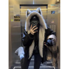 批发黑色麂皮毛领座山雕猫耳朵连帽外套<b class='q'>男</b>女冬季加绒加厚情侣棉衣棉服