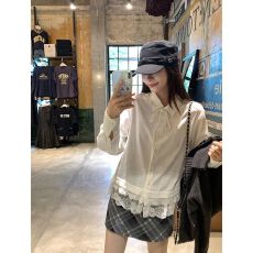 批发设计感小众高级感独特洋气宽松蕾丝花边翻领绑带内搭打底<b class='q'>衬衫</b>上衣