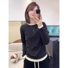 批发韩式黑色正肩长袖T恤女2025秋冬新款大码胖mm打底