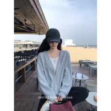 批发休闲解构v领拉链灰色<b class='q'>卫衣</b>外套秋季宽松慵懒风百搭设计感长袖上衣