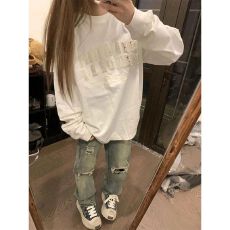 批发纯棉刺绣贴布字母宽松长袖T恤女<b class='q'>秋</b>季休闲oversize打底上衣