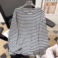 春季宽松休闲百搭圆领条纹打底衫长袖T恤女上衣