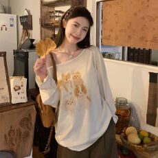 批发<b class='q'>韩版</b>杏色通勤风夏季长袖女印花百搭休闲上衣