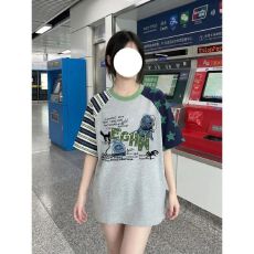 批发纯棉螺纹领口后包边夏季宽松插肩袖星星印花<b class='q'>短袖</b>T恤<b class='q'>男</b>女上衣