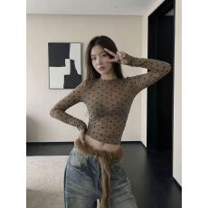 批发网纱波点打底衫女2026新款春秋<b class='q'>长袖</b>t恤薄款内搭修身女上衣