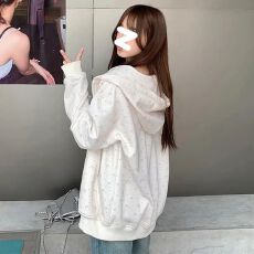 批发加绒韩系碎花连帽卫衣外套女开衫设计感小众高街复古棒球服