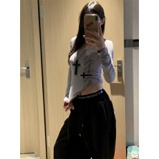 批发韩式式辣妹黑色长袖t恤女内搭<b class='q'>打底衫</b><b class='q'>修身</b>显瘦上衣