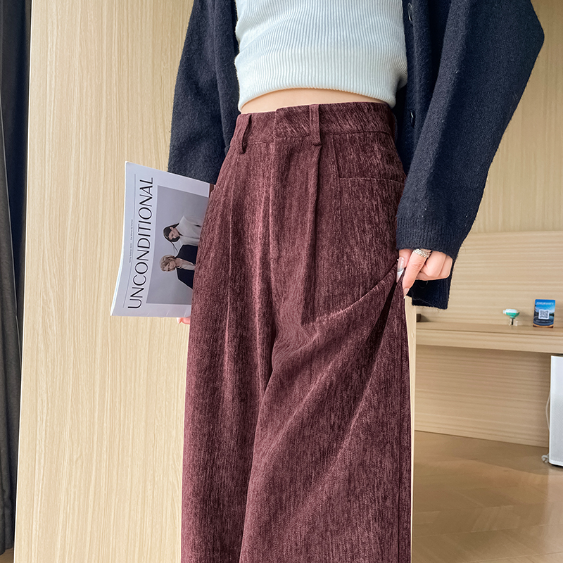 安可拉红雪尼尔糯米裤女秋冬季2025新款直筒窄版灯芯绒阔腿裤垂感