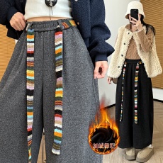 批发羊绒呢奶奶裤秋冬新款韩版配彩色腰带高腰百搭显瘦加绒<b class='q'>休闲</b>长裤