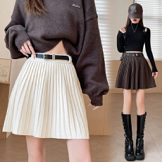 批发实拍针织<b class='q'>百褶</b>裙半身裙女2025秋冬新款气质高腰百搭A字短裙配腰带