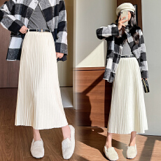 批发实拍 高级感针织<b class='q'>百褶</b>半身裙女秋冬毛线高腰遮跨显瘦A字长裙配腰带