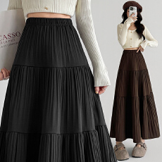 批发实拍秋冬新款羊绒<b class='q'>半身裙</b>休闲百搭女百褶<b class='q'>裙</b>大摆<b class='q'>裙</b>伞<b class='q'>裙</b>压褶A字长<b class='q'>裙</b>