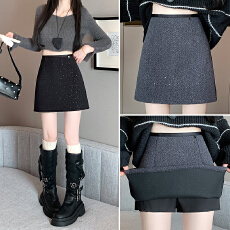 批发实拍 小香风闪闪重工亮片毛呢半身裙女秋冬高腰显瘦包臀裙a字短裙
