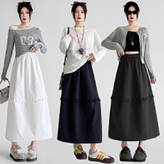 批发韩系复古花边设计显瘦花苞半身裙女2025秋季新款松紧腰<b class='q'>百搭</b>中长裙