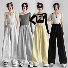 批发运动<b class='q'>裤子</b>女春秋2026新款宽松休闲阔腿灰色爵士舞香蕉镰刀弯刀卫裤