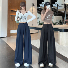 批发深蓝色牛仔棉阔腿裤女春秋新款2026年高腰垂感显瘦直筒<b class='q'>时尚</b>拖地裤