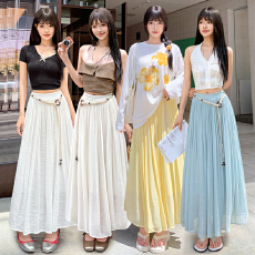 批发2026夏季<b class='q'>亚麻</b>裙女新款荷叶边蛋糕裙长款高腰伞裙仙女中<b class='q'>长裙</b>子