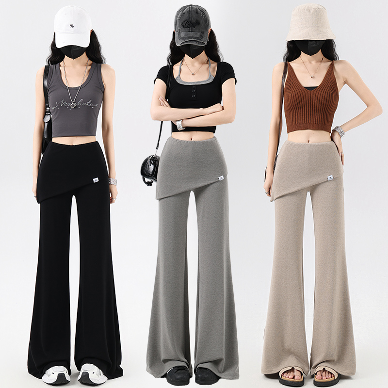 RY2818#假两件微喇裤女夏季高腰显瘦高弹休闲运动喇叭裤