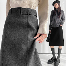 批发高腰毛呢中裙冬季显瘦过膝裙气质直筒后开叉<b class='q'>百搭</b>高级感显瘦半裙