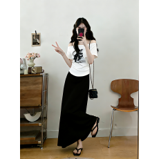 批发实拍大码女装春季新款露肩小狗短袖t恤<b class='q'>黑色</b>吊带<b class='q'>连衣裙</b>