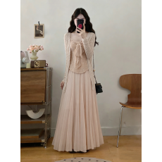 批发实拍大码女装纯欲慵懒风遮肉显瘦胖妹妹三件套吊带套裙网纱半身裙